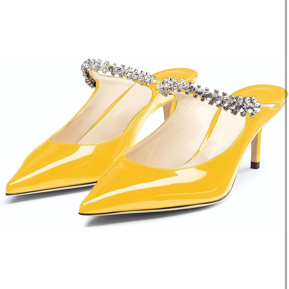 Closed Pointed Toe Stiletto Heel Mules Slip On Sexy Rhinestone Strap Buckle